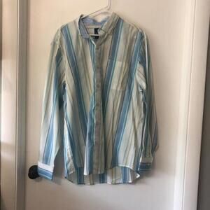 Tommy Bahama Large Button Down Striped Men's Shirt Blue and White